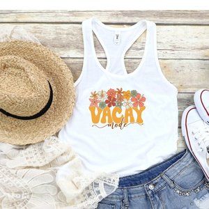 Vacation Shirt Womens Retro 70s Groovy Boho Vacay Mode Graphic Tank Top